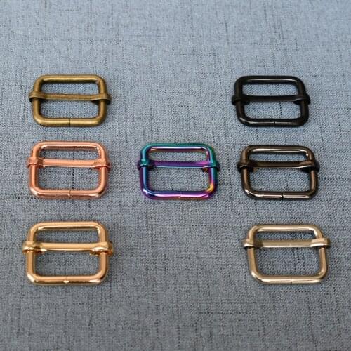 50 Pcs/Lot 25mm Metal Thickness Shoulder Leather Bag Strap Belt Web Rectangle of 7 different colors Slider Adjustable Buckle