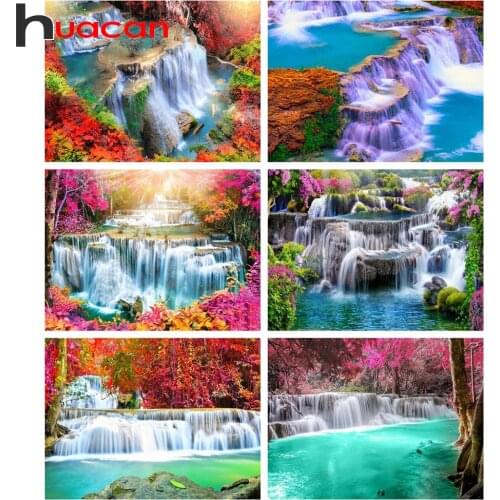 Huacan 5D Diamond Painting Cross Stitch Waterfall Full Diamond Embroidery Landscape Mosaic Beaded Pictures Home Decoration