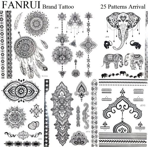 Black Pandents Lace Temporary Tattoo Sticker Henna Flower Girl Body Arm Art Fake Tatoo Women Prom Neck Sexy Lotus Jewelry Tattoo