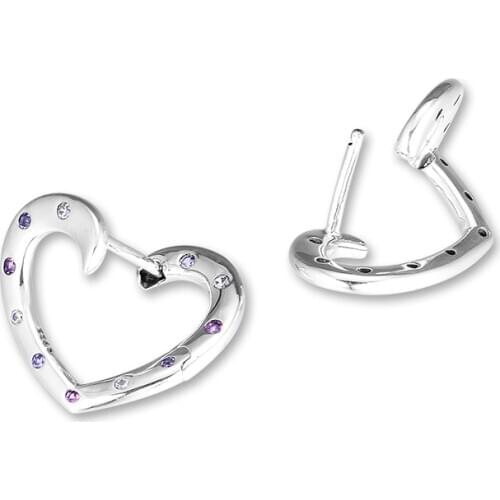 CKK Bright Hearts Hoop Earrings, Royal Purple & Lilac Crystals 925 Sterling Silver Original Jewelry Making