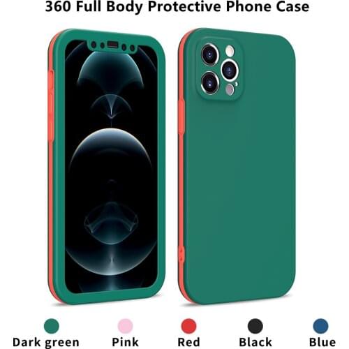 360 Full Body Double Protective Phone Case For iPhone 12 Mini 11 Pro Max X XR XS 7 8 6 6S Plus SE Soft Silicone Cover Coque