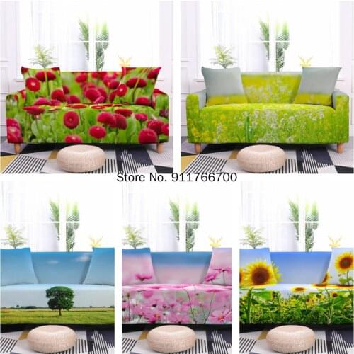 Elastic Polyester Flower Sofa Towel Natural Scenery Pattern Sofa Cover For Living Room Furnituer Arm Chair Sofa Bed Couch Cover