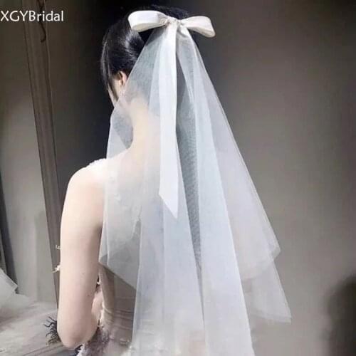 Real Photo Short Wedding Veils Two Layer With Comb White Ivory Bridal Veil Cut Edge 0.8 Meters Lace Appliques Accessories