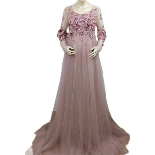Pretty Lace Maternity Dress A Line Maternity Gown for Photoshoot Boudoir Lingerie Bathrobe Nightwear Babydoll Robes with Flowers