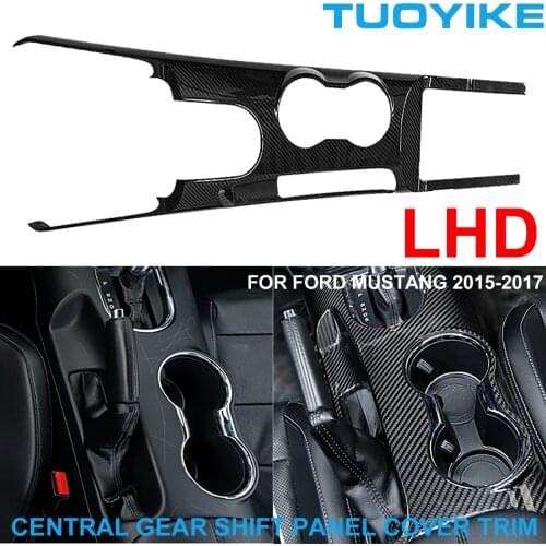 LHD Car Styling Real Carbon Fiber Console Central Gear Shift Panel Cover Trim Sticker Frame For Ford Mustang 2015-2017 Interior