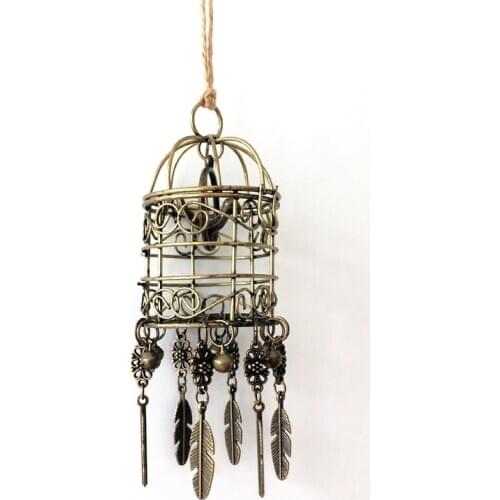 Mini Bird Cage Car Home Decoration Hanging Ornament Bedside Decor for Wall Room Wind Chime Bells