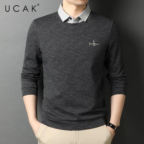 UCAK Brand Classic Casual Turn-down Collar Solid Color T Shirt Men Clothes Autumn Cotton Streetwear Long Sleeve T-Shirts U5730