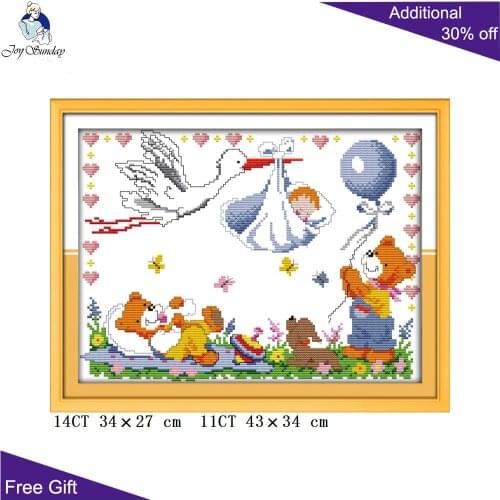 Joy Sunday Baby Bear Needlepoint K756 Counted and Stamped Home Decor Angel Baby Coming Embroidery DIY Cross Stitch kits