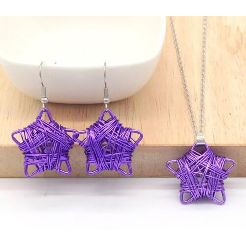 New Fashion Metal Star Necklace Earring Jewelry Sets Handmade Colorful Alloy Wire Star Bridal Party Jewelry Set 13 Colors GS012