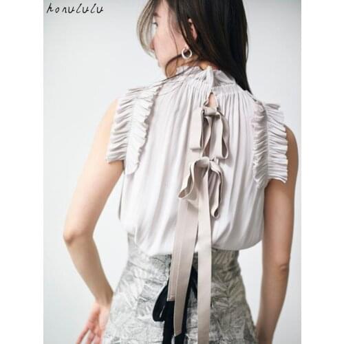 2021 summer new style Japanese back lace pleated lace sleeveless shirt blouse