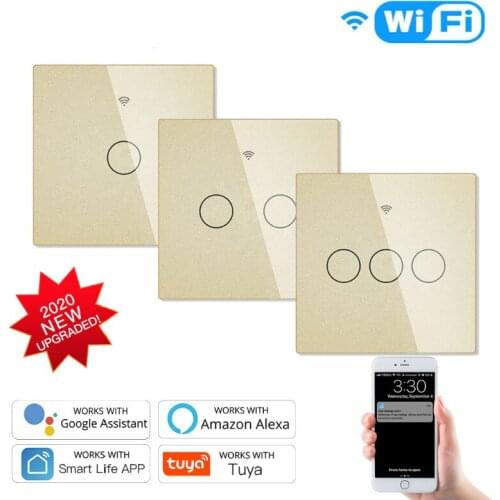 NEW Upgraded WiFi Smart RF433 Touch Switch 2/3 Way Smart Life/Tuya App Control,Alexa Google Home Voice Control 1/2/3 Gang Gold