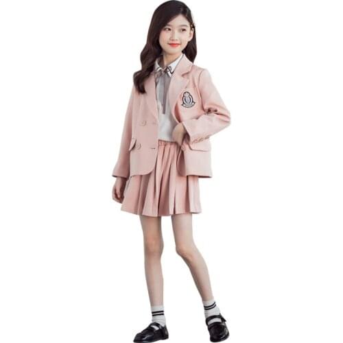 Spring New Fashion Blazer Jacket Big Girls Casual Pockets Long Sleeve Work Suit Coat Teenager Girls Solid Slim Blazers CL532