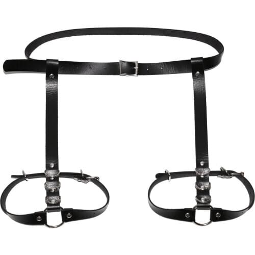Sexy Harajuku Handmade Leather Punk Goth Bow Garter Belts Leg Ring with 2 Suspenders Straps and Detachable O-ring leg harness