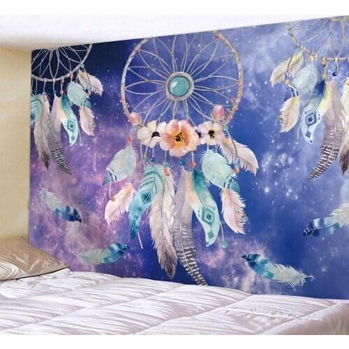 Psychedelic Starry Sky Feather Tapestry Wall Hanging Backdrop Cloth Decor Wall Carpet Hippie Tapestry Blanket Thin Beach Towels