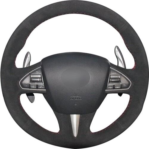 Hand-stitched Black Artificial Leather Car Steering Wheel Cover for Infiniti Q50 2014 2015 2016 2017 QX50 2015 2016 2017