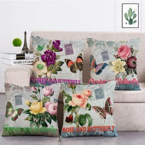 Flowers and butterflies Printed Cushion Cover Linen Throw Pillow Car Home Decoration Decorative Pillowcase T360