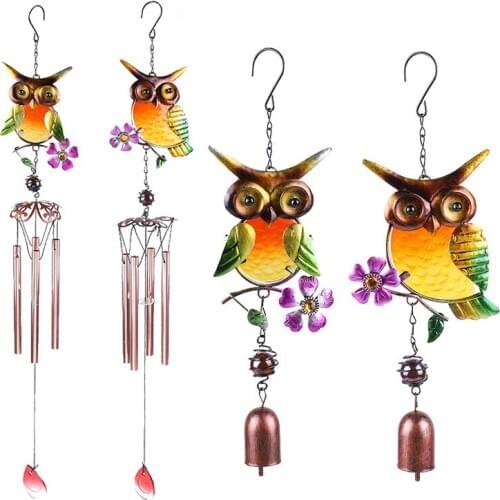 Nordic Owl Wind Chimes Metal Wind Bell with Purple Flower Wall Home Garden Hanging Ornaments Campanula Suncatcher Decor Crafts