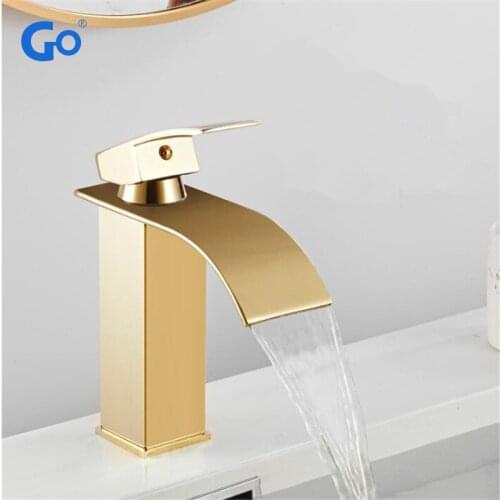 Basin Faucet Gold Waterfall Faucet Mixer Tap Brass Bathroom Faucet Bathroom Basin Faucet Mixer Tap Hot and Cold Sink faucet