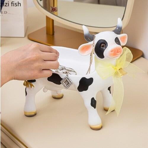 Resin Cow Storage Ornaments Animal Decoration Crafts Statue Key Storage Tray Jewelry Box Home Decoration Accessories Figurines