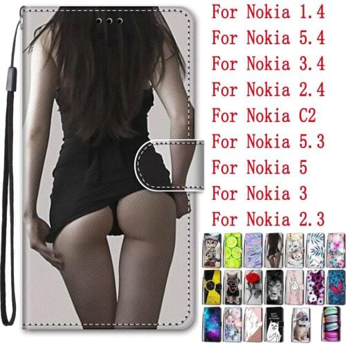 Sunjolly for Nokia 1.4 5.4 3.4 2.4 C2 5.3 5 3 2.3 Flip Wallet PU Phone Leather Case Cover coque capa Nokia 5.4 Case