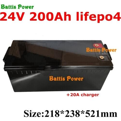 Waterproof 24V 200AH lifepo4 Battery no 100AH 300AH for Inverter Solar RV EV AGV Ski car golf cart backup power + 20A Charger