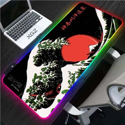 XGZ Japan Big Wave Sunrise Mousepad RGB Gamer Notebook Gaming Accessories LED Office Game Table Keyboard Carpet Mat Mousepad XXL