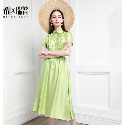 High End Heavy Silk Skirt WomenS Silk Shirt Dress 2021 Summer Ear Edge Bubble Sleeve