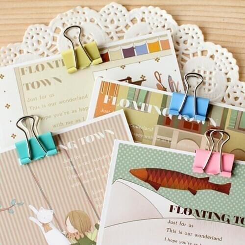 Fashion 10Pcs/Lot Paper Colorful Metal Long Tail Clips 15mm Binder Clip Stationery Folder Office Study Family Learning Tools HOT