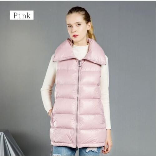 Female thick cotton down Vest New style medium lapel black womens duck down coats green warm autumn pure color slim Overcoat