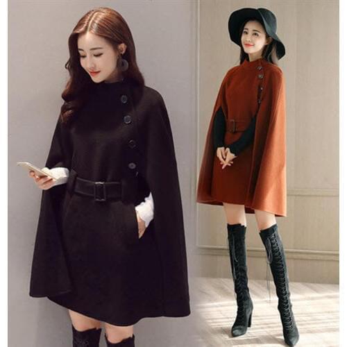 2018 Autumn Winter Women Woolen Coat New Fashion Half Turtleneck Single Breasted Female Jacket Cloak Loose Blend Coat LQ278