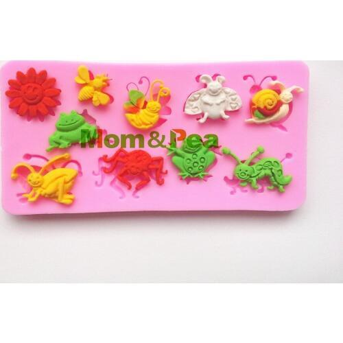 Mom&Pea 0021 Free Shipping Insects Shaped Silicone Mold Cake Decoration Fondant Cake 3D Mold Food Grade Silicone Mould