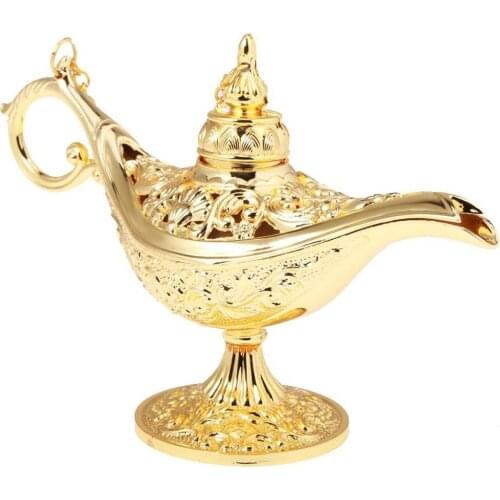 1 XEngraved Oil Lamp 12.5 X 4.5 X 8.5 Cm Golden Engraved Oil Lamp Panto Arabian Light Genie Lamp Prop Wishing Pot