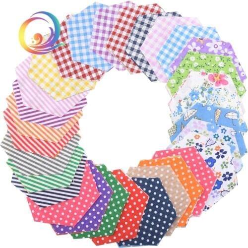 100pcs/ lot Mix Colored Random Printed Hexagon Shape/Low Density&Thin cotton fabric Patchwork DIY for Quilting&Sewing Material