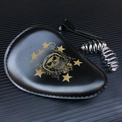3 inch PU Motorcycle Sportster Chopper Bobber Custom SOLO Spring Bracket Seat Motorbike Solo Seat Skull Star Design Scooter
