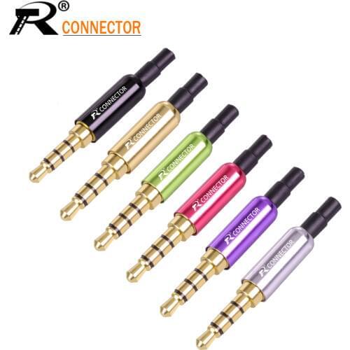 3pcs Aluminum MINI Jack 3.5mm 4Pole Gold-plated Earphone Adapter with Tail plug clamps Cable clip For DIY Stereo Headset
