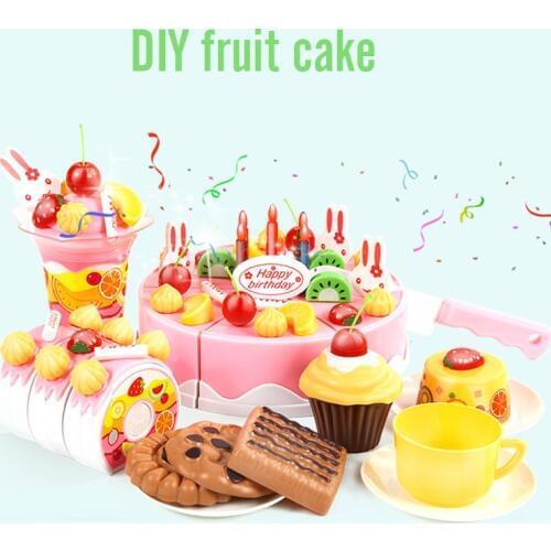 37-75pcs Simulation Kitchen Girls Toys Cake Food DIY Pretend Play Fruit Cutting Birthday Toys For Children ABS Educational Gift