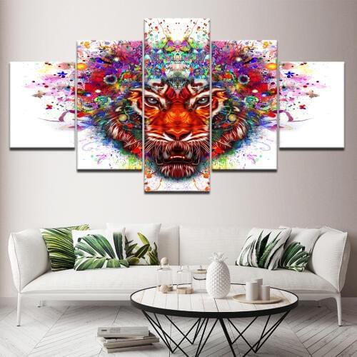 Abstract Colorful cool tiger 5 Piece Wallpapers Art Canvas Print modern Poster Modular art painting for Living Room Home Decor