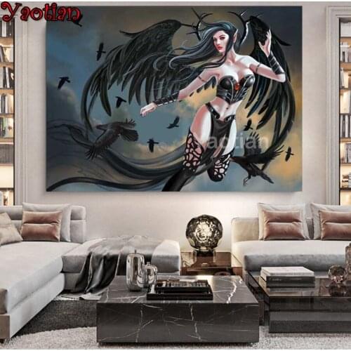 5D DIY Rhinestones Embroidery Black Wing Angel Wing Diamond Mosaic Diamond Painting Cross Stitch new arrival home decoration