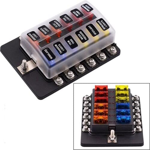 12 Way Blade Fuse Box Holder 12V-32V for Car Boat Marine Caravan Trike Car Fuse Blocks with LED Indicator Warning Light Lamp