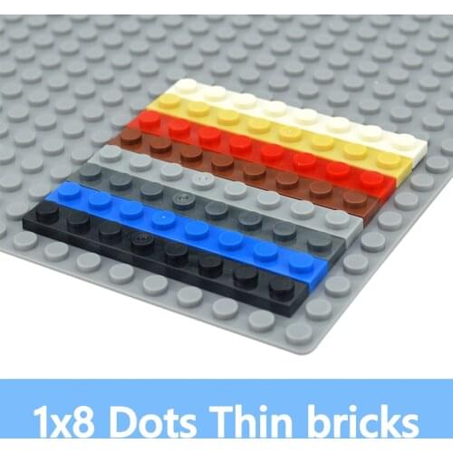 50pcs DIY Building Blocks Assembles Particles Thin Figures Bricks 1x8 Dots Educational Creative Size Compatible With 3460 Toys