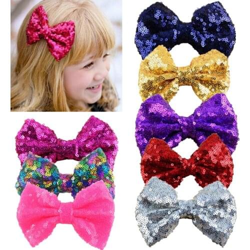 210pc/lot New 24C In Stock 4.3" Luxurious Sequin Bows No Clip Big Bowknot For Girls Apparel Accessory Kids Flower Headwear HDJ23
