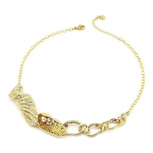 Brand 1:1 Luxury Golden Ocean Shell Pearl Diamond Hollow Clavicle Necklace Pendant Elegant and Exquisite Lady Silver Jewelry