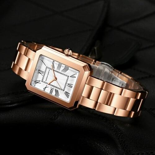 Japan Movement Square Dial Women Watch Fashion Elegent Female Rose Gold Stainless Steel Band Waterproof Quartz Wristwatches