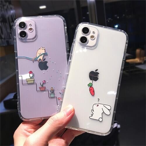 Ottwn Clear Cartoon Phone Case For iPhone 12 Pro Max 11 Pro Max X XR XS 7 8 Plus SE 2020 Cute Animal Soft TPU Silicon Back Cover