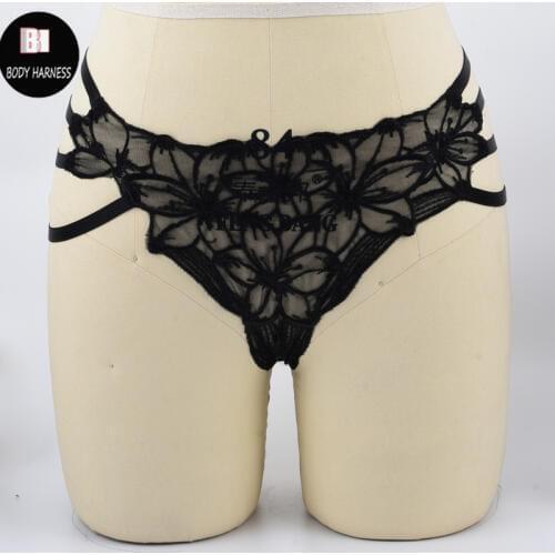 Black Lace Bottom Harness Panties China Things Sexy Lace Floral Body Harness Bondage Gothic G-string Briefs Lace Tassel Thongs