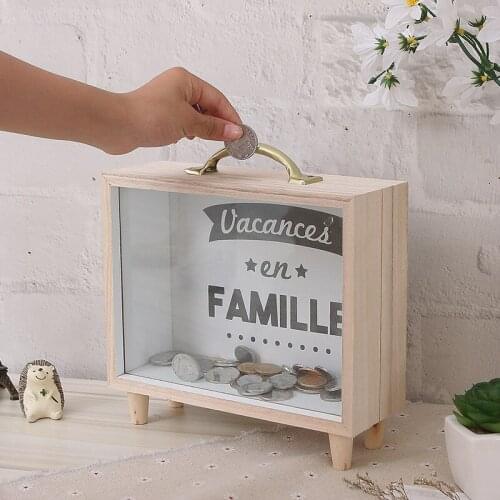 Wooden Gift Piggy Bank Children Creativity Transparent Glass Safe Piggy Bank Money Box Huchas De Dinero Decorative Boxes BC50PB