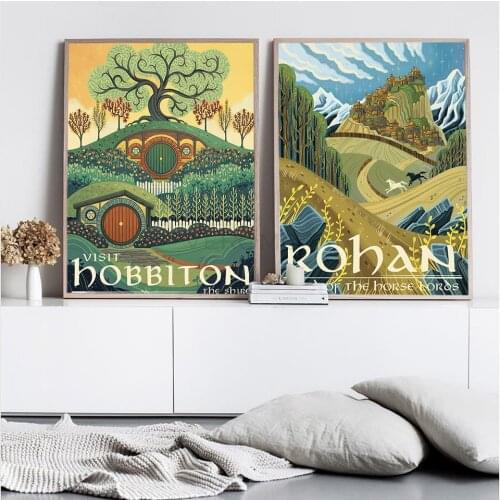 Travel Middle Earth Landscape Canvas Wall Art Poster Nordic Print Abstract Painting Retro Decoration Pictures Nordic Home Decor