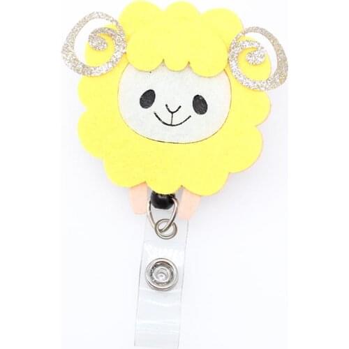 Felt Retractable Reel ID Badge Holder yellow sheep animal yoyo id name card holder reel