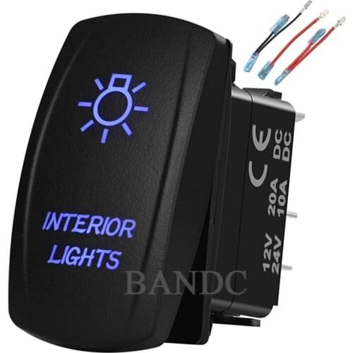 INTERIOR LIGHTS Rocker Switch Laser-Etched 5P On-Off SPST for Car Boat Truck Carling , Waterproof, Blue Led，Jumper Wires Set