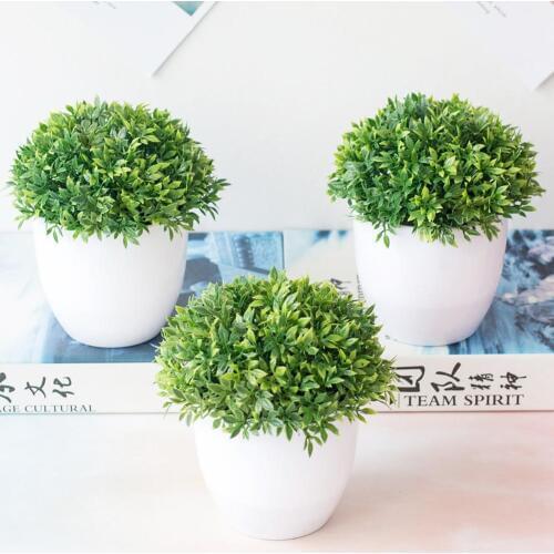 Artificial Plant Bonsai Fake Plants with Pot Artificial Grass Ball Green Small Tree Pot Plants Potted Ornaments for Home Decor